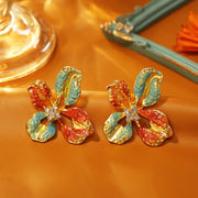 Vintage Mid Century Modern Big Flower Stud Earrings Retro Court Style Luxury Oil Painting Earrings For Women