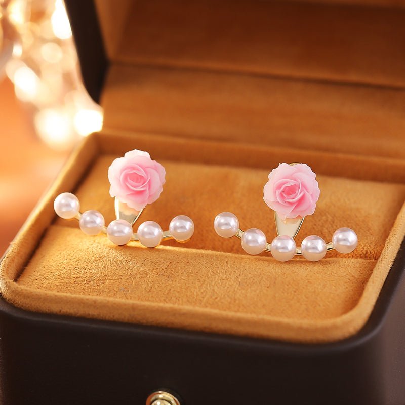 Sweet Pink Rose Stud Earrings 2 Wear Ways Fashion Luxury Gentle Fairy Style Earrings