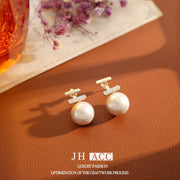 S925 Silver Needle French Retro 2 Wear Ways Pearl Earrings Real Gold Plated Copper Stud Earrings Temperament Versatile Jewelry