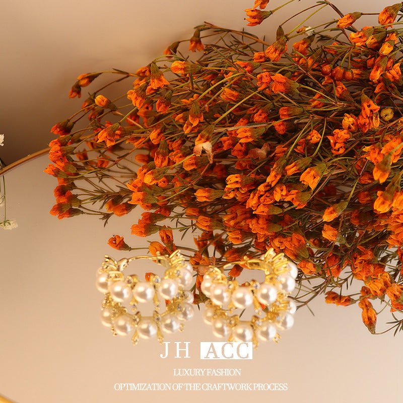 S925 Silver Needle French Retro 2 Wear Ways Pearl Earrings Real Gold Plated Copper Stud Earrings Temperament Versatile Jewelry