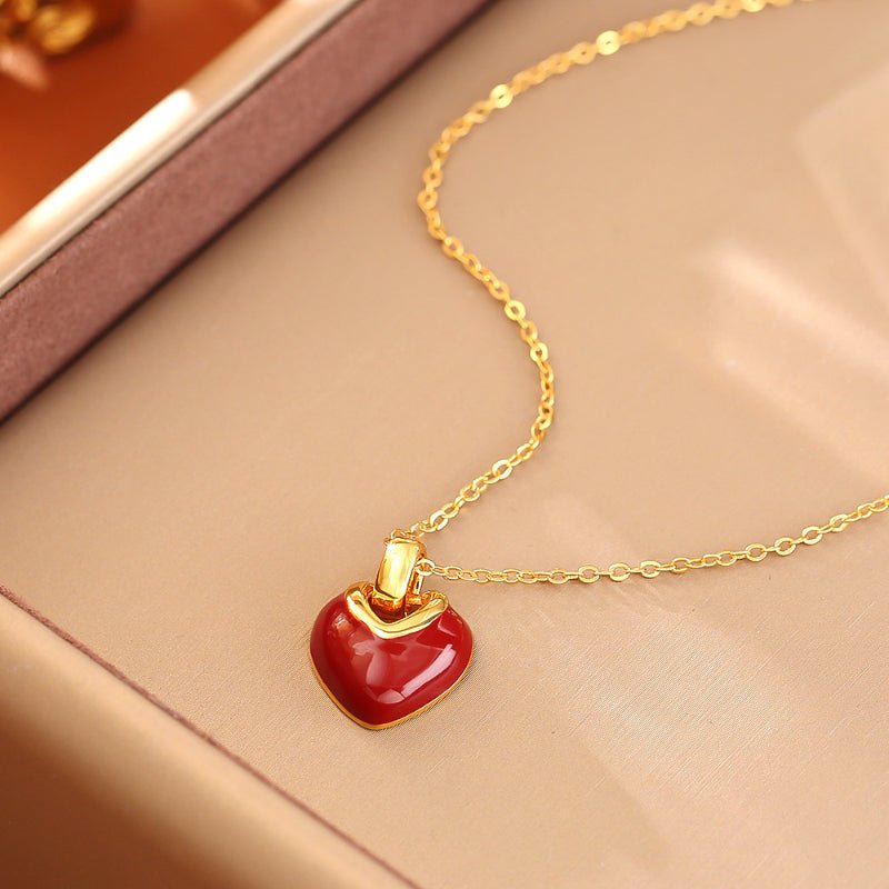 Ankola Red Enamel Drip Heart Stud Earrings Simple Fashion Luxury New Year Festive Jewelry Sweet Heart Necklace