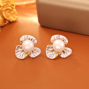 Luxury Enamel Drip Pearl Flower Stud Earrings Fashion Fresh Sweet Elegant Fairy Style Gentle Romantic Earrings