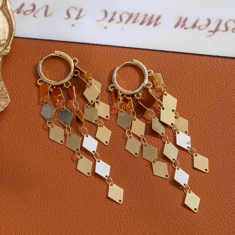 Bling Metal Sequin Tassel Earrings Real Gold Plated Fashion Luxury Personality Design Temperament Earrings