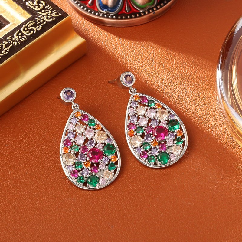 Fashion Atmospheric Color Zircon Stud Earrings Luxury Sweet Fresh Temperament Silver Needle Earrings Exquisite Goddess Style Drop Earrings