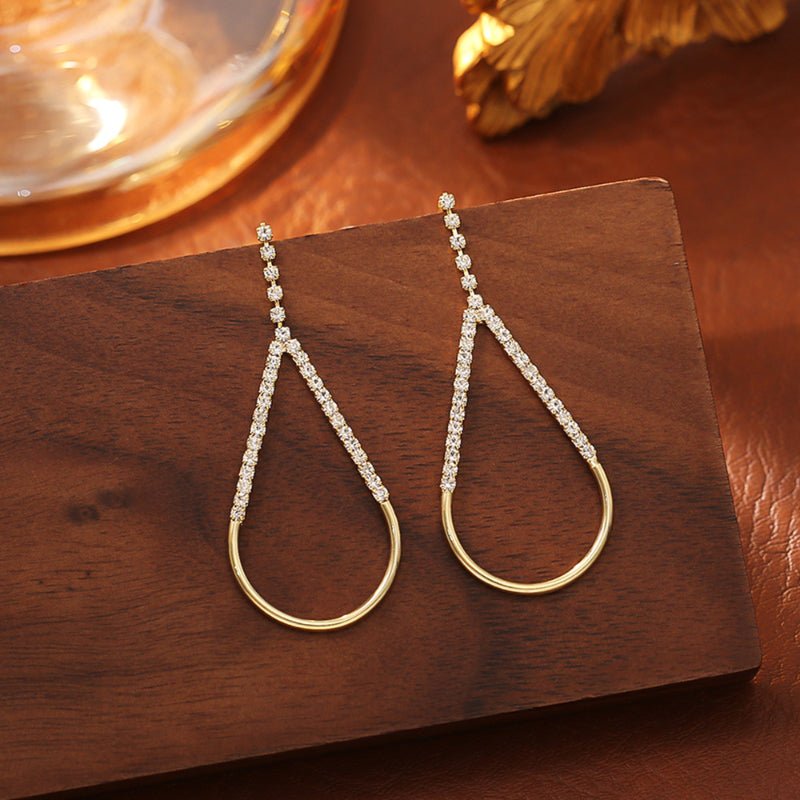 European American Cross Border Zircon Long Stud Earrings Luxury Fashion Atmosphere Exaggerated Celebrity Style Earrings Women INS Style Drop Earrings