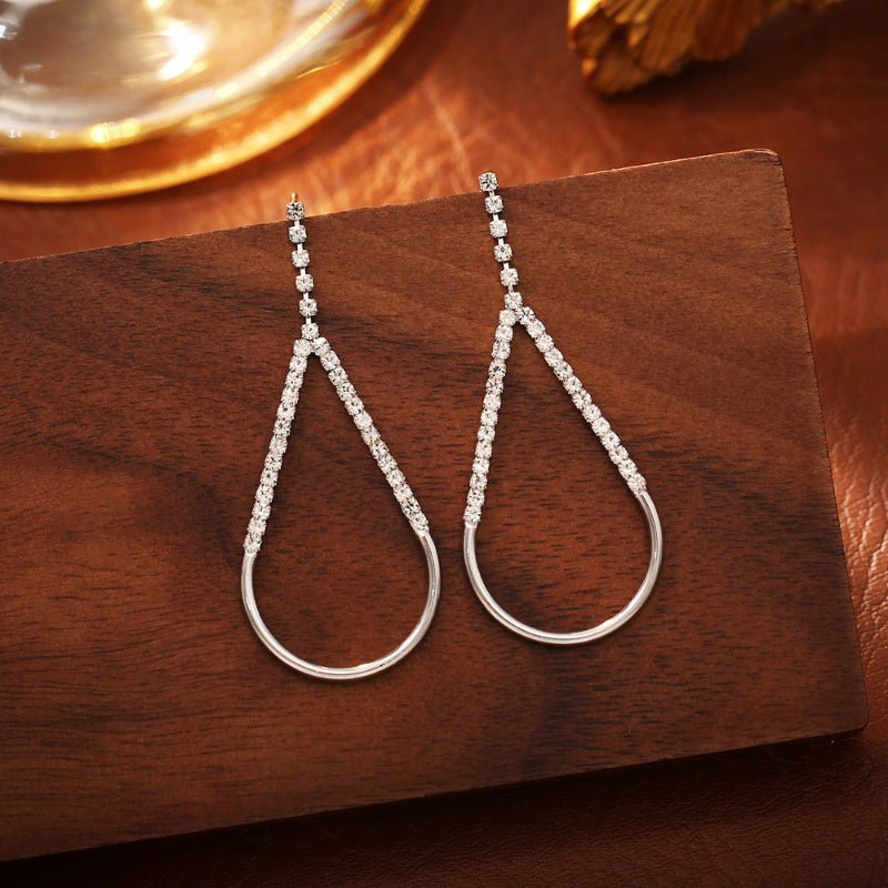 European American Cross Border Zircon Long Stud Earrings Luxury Fashion Atmosphere Exaggerated Celebrity Style Earrings Women INS Style Drop Earrings