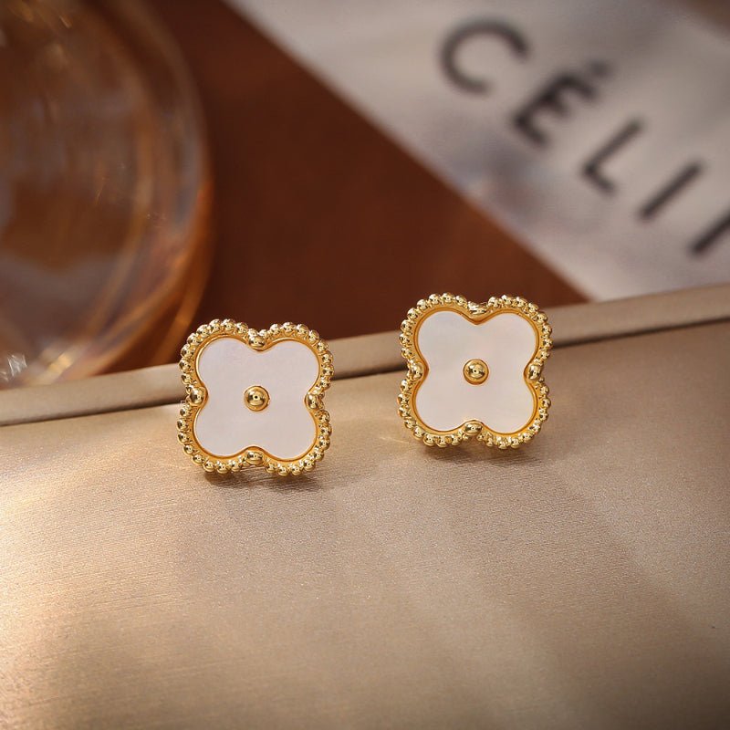 Advanced Sense Four Leaf Clover Stud Earrings Fashion Simple Versatile Silver Needle Earrings Ear Care Small Exquisite Trendy Earrings