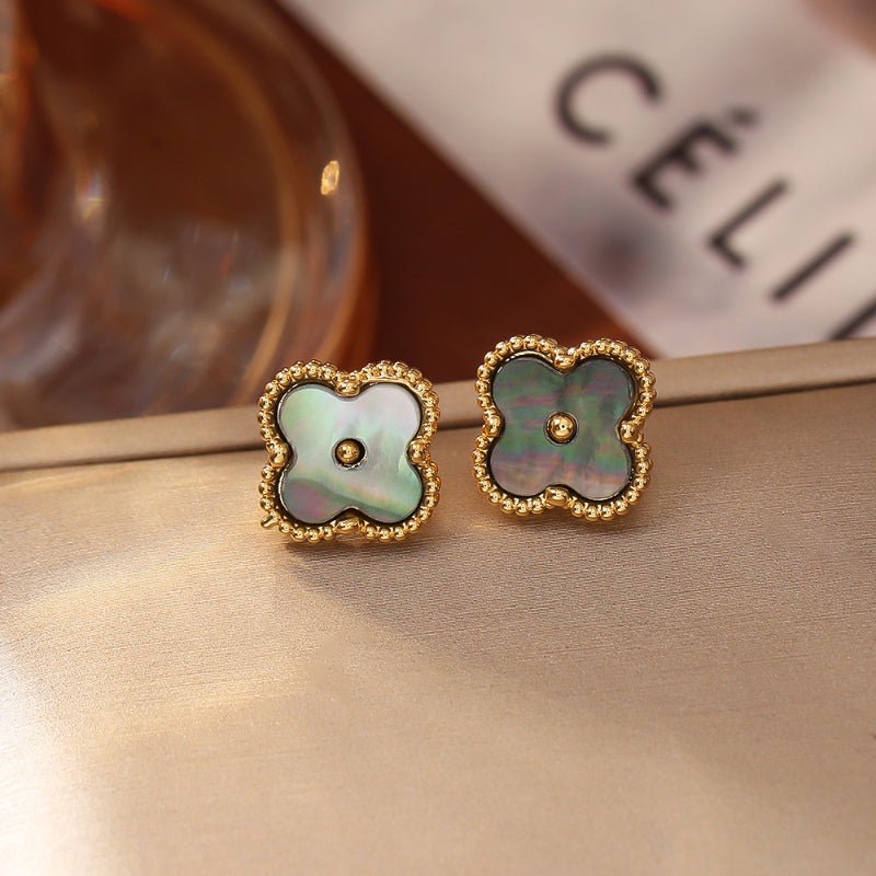 Advanced Sense Four Leaf Clover Stud Earrings Fashion Simple Versatile Silver Needle Earrings Ear Care Small Exquisite Trendy Earrings