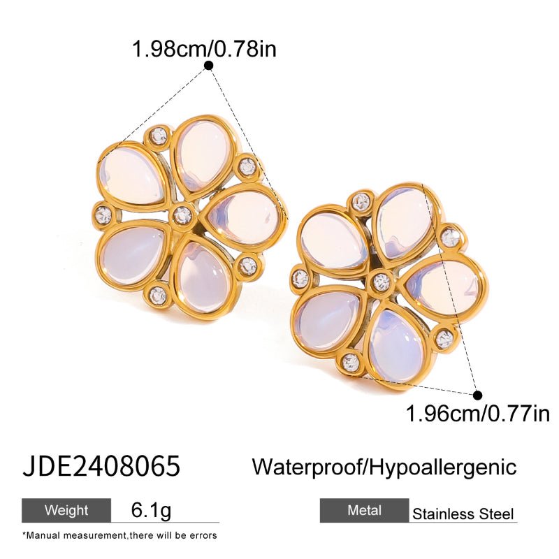 European American Stainless Steel Natural Stone Flower Earrings Premium Zircon Texture Stud Earrings Exquisite Women Jewelry