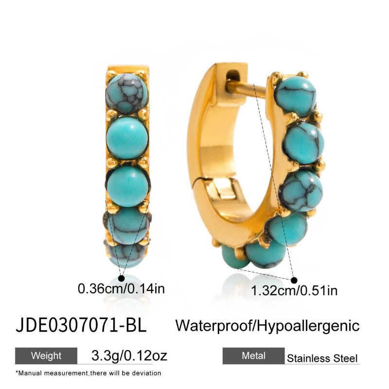 Titanium Steel Faux Pearl Earrings Light Luxury Premium Earrings Blue Turquoise Hoop Earrings Stainless Steel Women Jewelry Non Fading