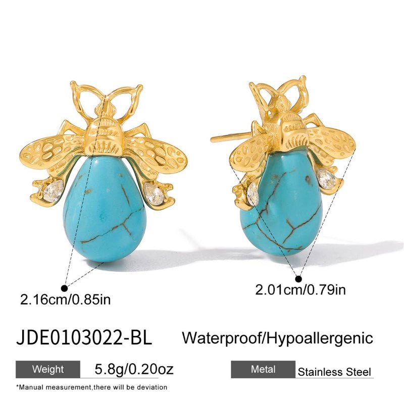 Cross Border Zircon Faux Pearl Stud Earrings Titanium Steel Turquoise Earrings Niche Light Luxury Stainless Steel Women Jewelry Premium