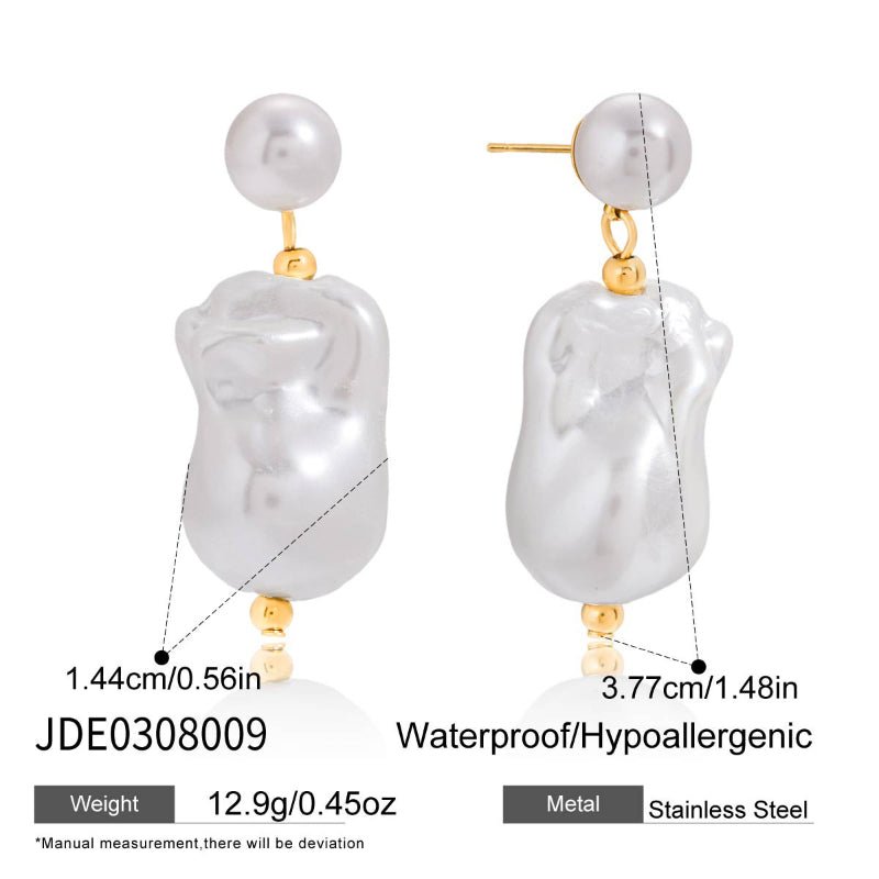 Titanium Steel Imitation Baroque Pearl Stud Earrings Light Luxury Premium Earrings Non Fading Cross Border Stainless Steel Women Jewelry