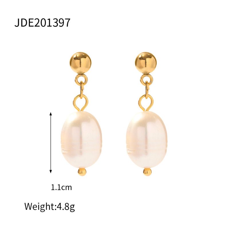 European American Stainless Steel Freshwater Pearl Earrings Fashion New Women Big C Shape Pendant Jewelry Wholesale Premium