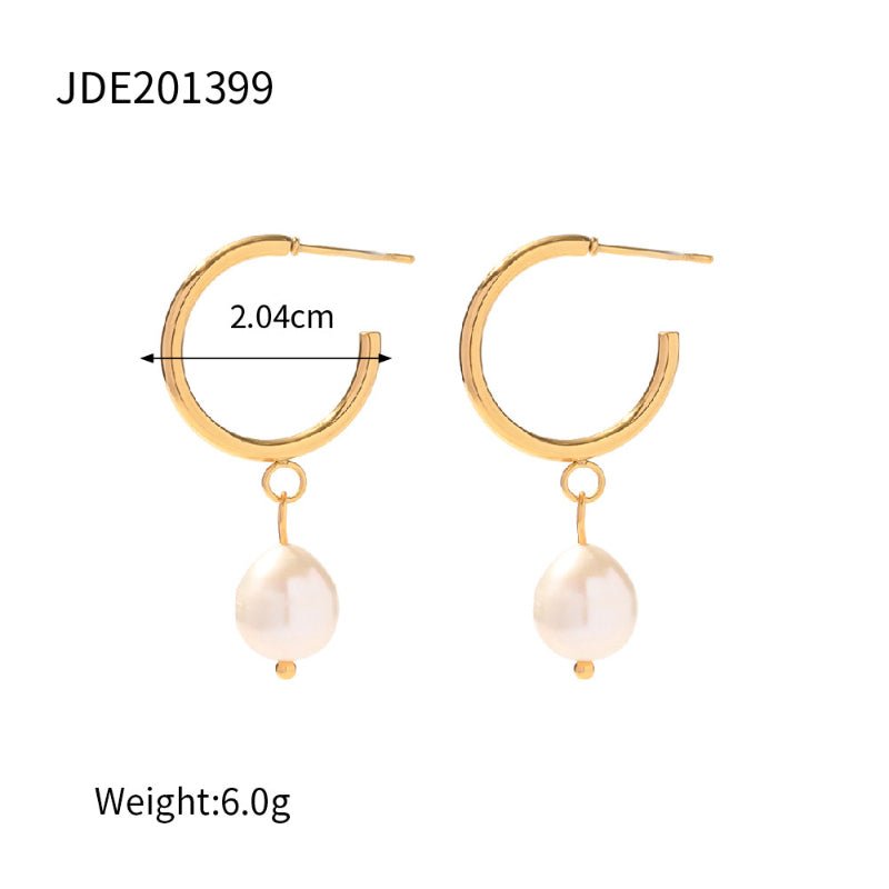 European American Stainless Steel Freshwater Pearl Earrings Fashion New Women Big C Shape Pendant Jewelry Wholesale Premium