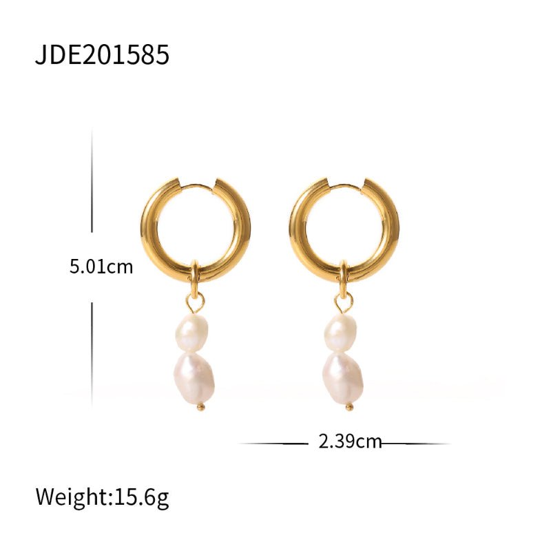 European American Stainless Steel Freshwater Pearl Earrings Fashion New Women Big C Shape Pendant Jewelry Wholesale Premium