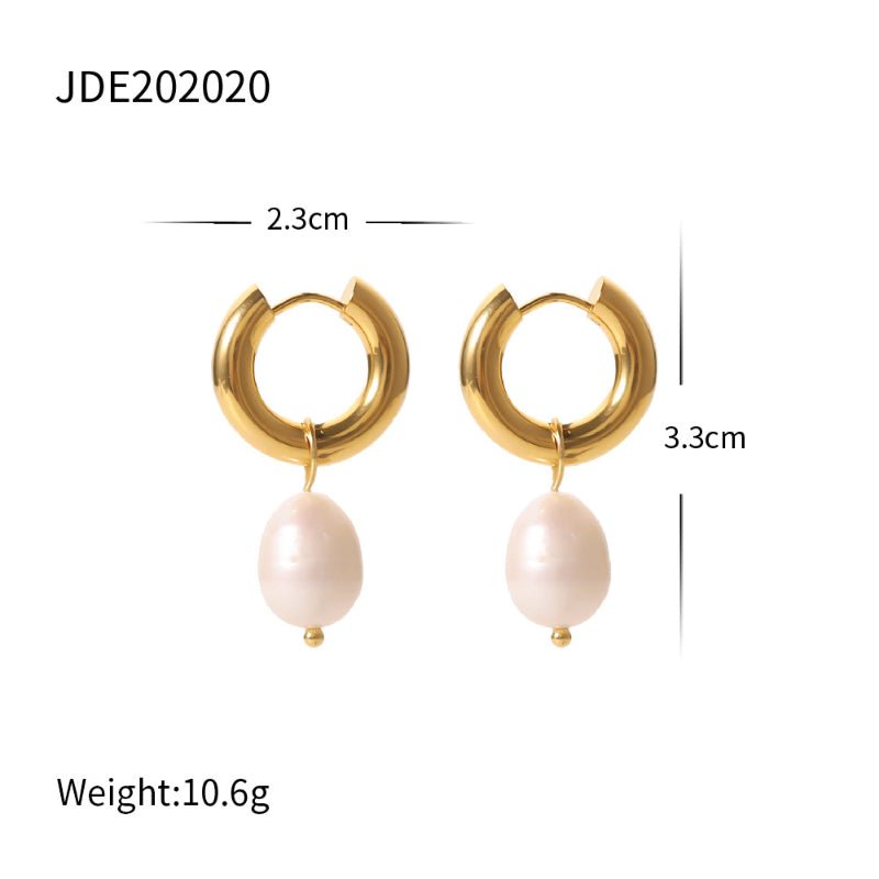 European American Stainless Steel Freshwater Pearl Earrings Fashion New Women Big C Shape Pendant Jewelry Wholesale Premium