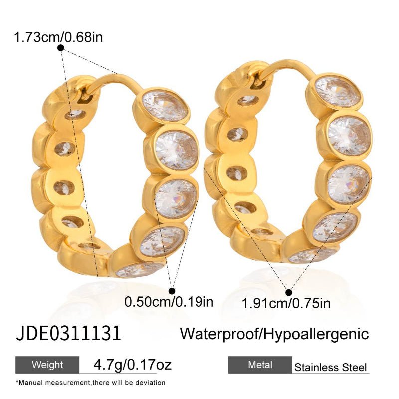 European American Stainless Steel Zircon Earrings Light Luxury High Grade Ear Buckles 18K Gold Plated Titanium Steel Jewelry Cross Border