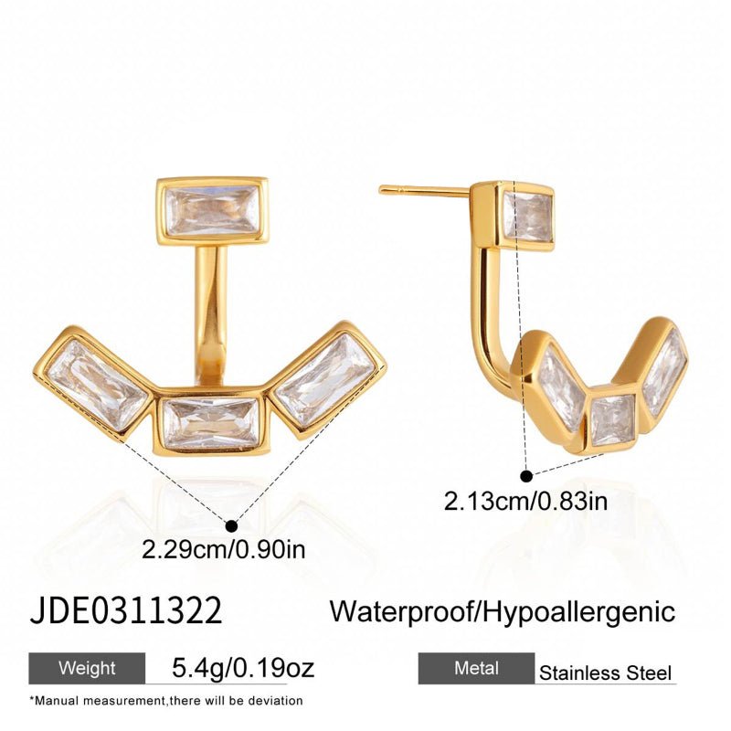 Cross Border Stainless Steel Front Back Zircon Earrings Light Luxury High Grade Minimalist Stud Earrings Titanium Steel Earrings European American Jewelry
