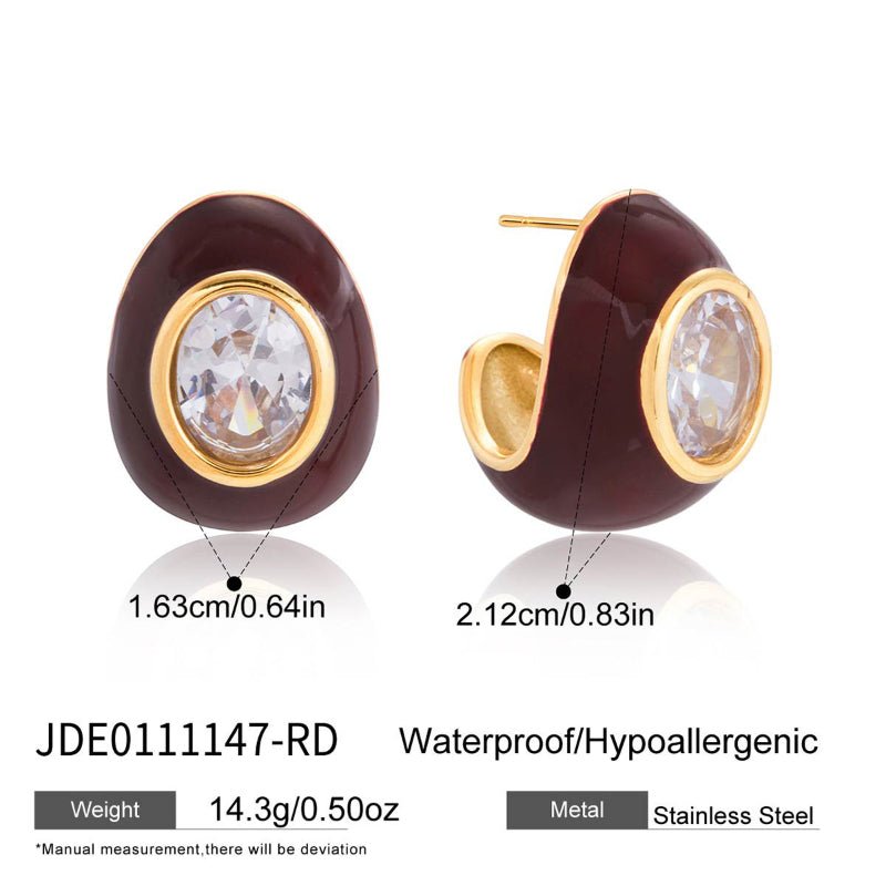 Stainless Steel Enamel Zircon Water Drop Stud Earrings Light Luxury High Grade Minimalist Earrings Titanium Steel European American Cross Border Jewelry