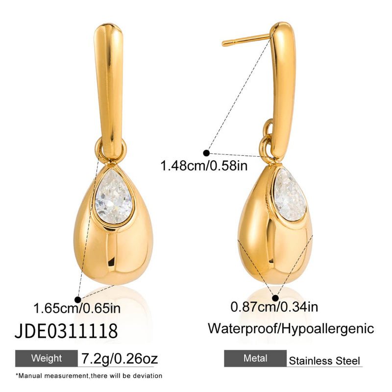 European American Stainless Steel Water Drop Zircon Earrings Light Luxury High Grade Ear Clips Titanium Steel Cross Border Jewelry