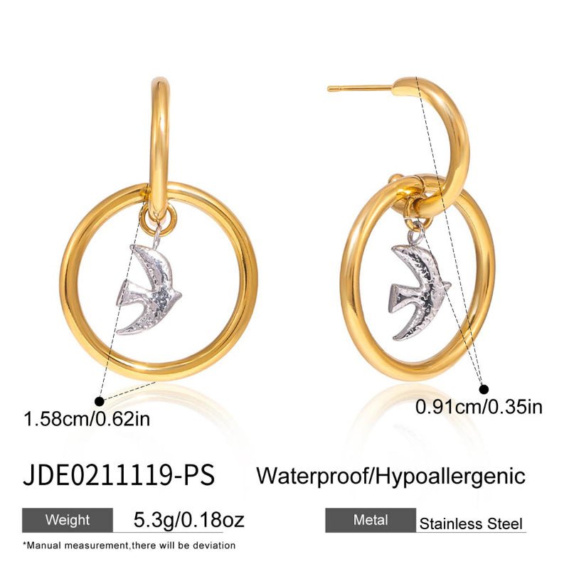 European American Stainless Steel Peace Dove Bird Pendant Earrings Light Luxury High Grade Hoop Earrings Titanium Steel Cross Border Jewelry