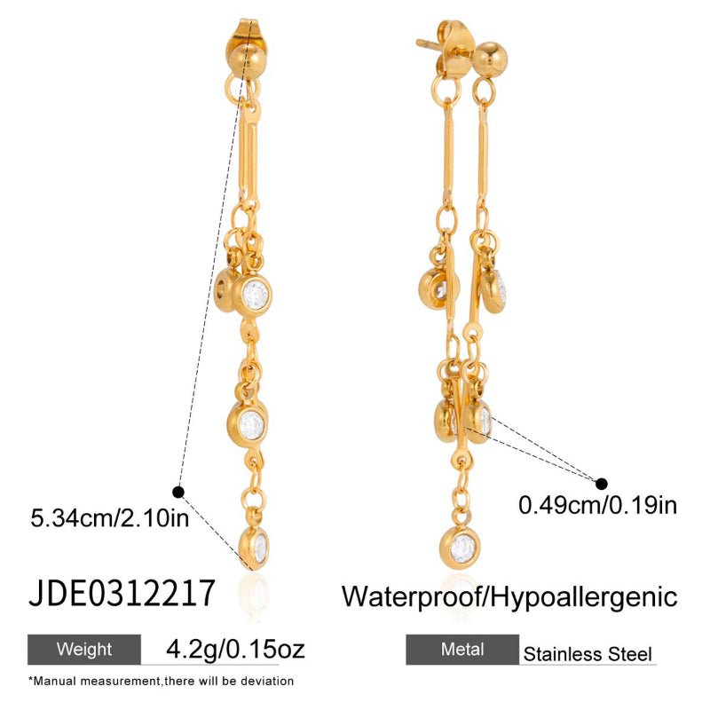 European American Stainless Steel Zircon Chain Tassel Earrings Light Luxury High Grade Ear Cuffs Titanium Steel Cross Border Jewelry