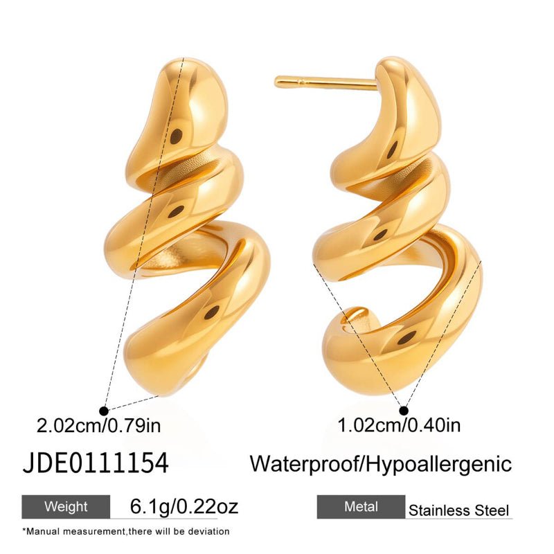 Stainless Steel Spiral Stud Earrings Light Luxury High Grade Earrings Non-Fading Titanium Steel 18K Gold Cross Border Jewelry