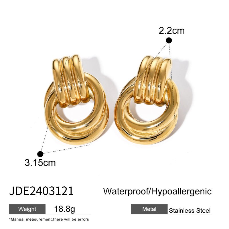 Silver Gold Two Tone Stainless Steel Earrings For Women European American 18k Gold Twisted Wrap Minimalist Titanium Steel Circle Earrings