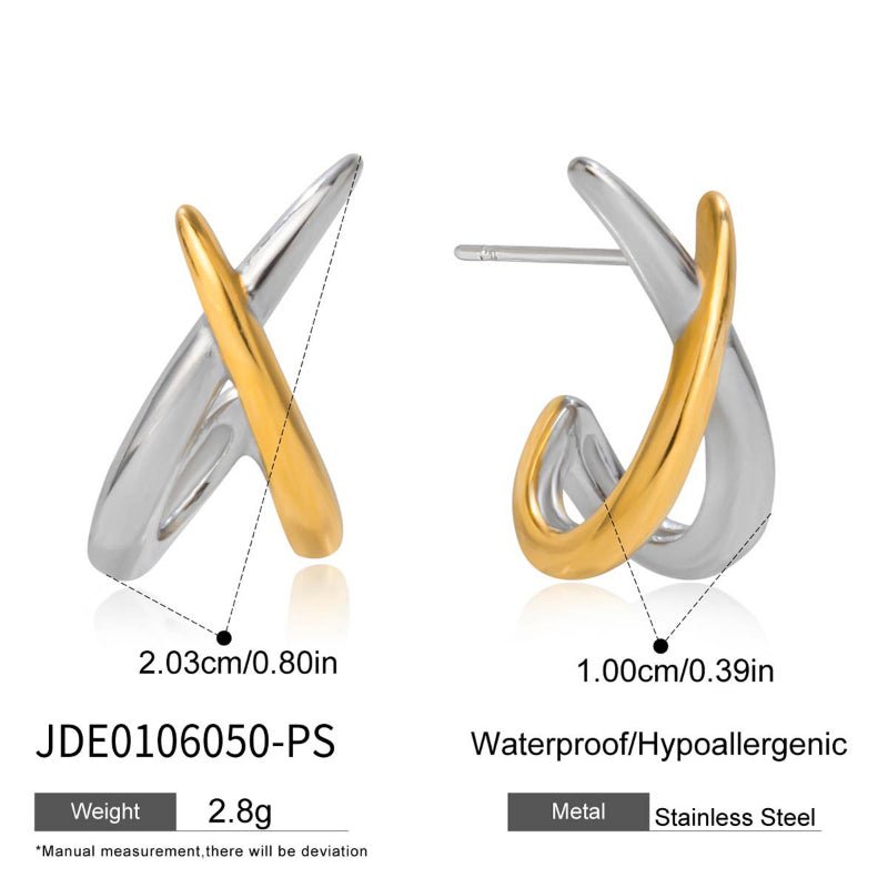 Color Block Line Stainless Steel Stud Earrings For Women Non Fading Titanium Steel Fashion Jewelry