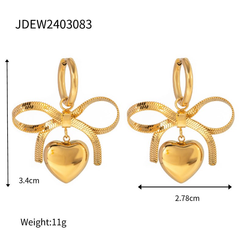 European and American Style Stainless Steel Valentine's Day Bow Earrings High Sense Zircon Heart Earrings Titanium Steel Ear Jewelry Cross Border
