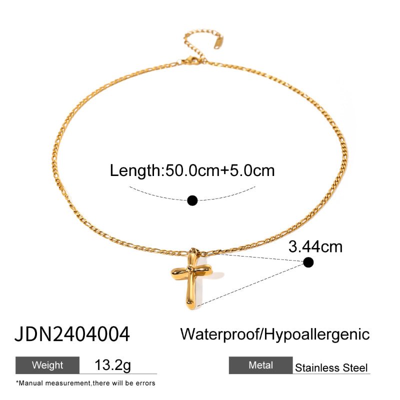 European American Stainless Steel Cross Pendant Necklace Zircon Natural Stone Clavicle Chain Tarnish-Free Titanium Steel Neck Jewelry for Women