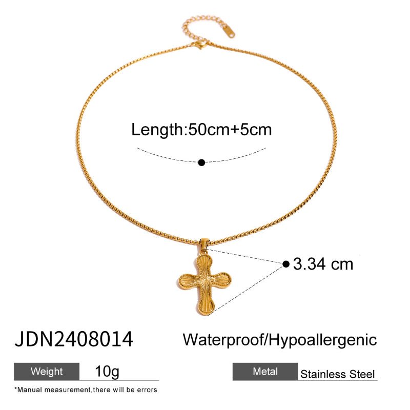 European American Stainless Steel Cross Pendant Necklace Zircon Natural Stone Clavicle Chain Tarnish-Free Titanium Steel Neck Jewelry for Women