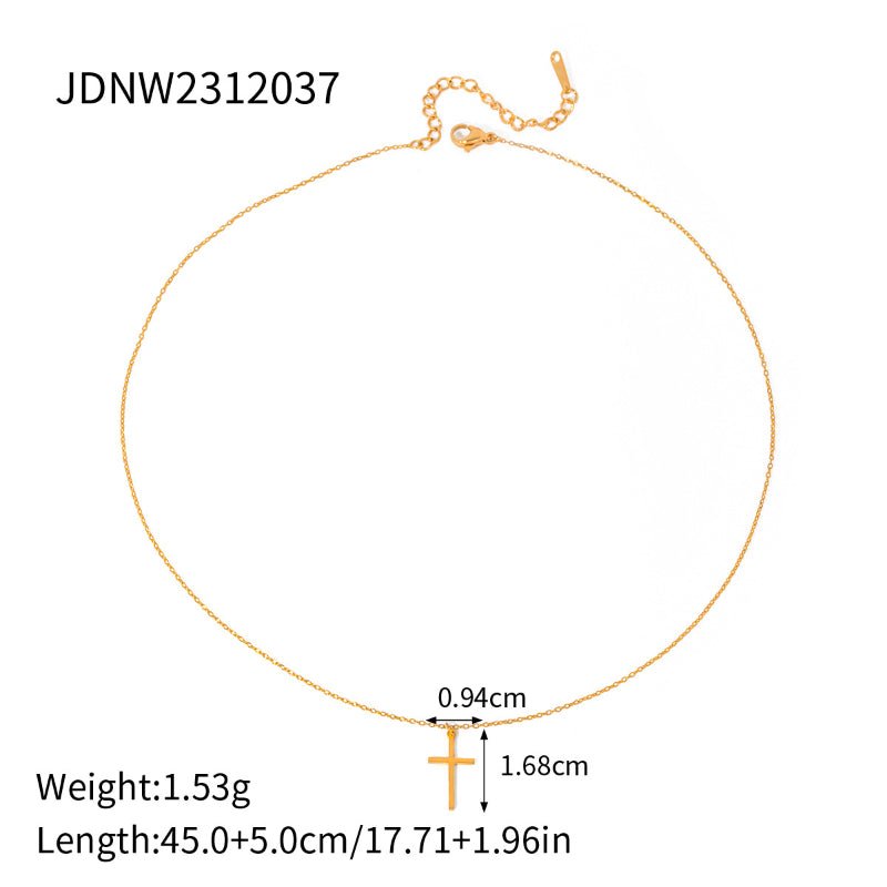 European American Stainless Steel Cross Pendant Necklace Zircon Natural Stone Clavicle Chain Tarnish-Free Titanium Steel Neck Jewelry for Women