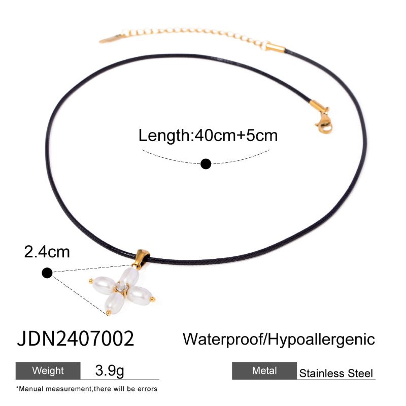 European American Stainless Steel Cross Pendant Necklace Zircon Natural Stone Clavicle Chain Tarnish-Free Titanium Steel Neck Jewelry for Women