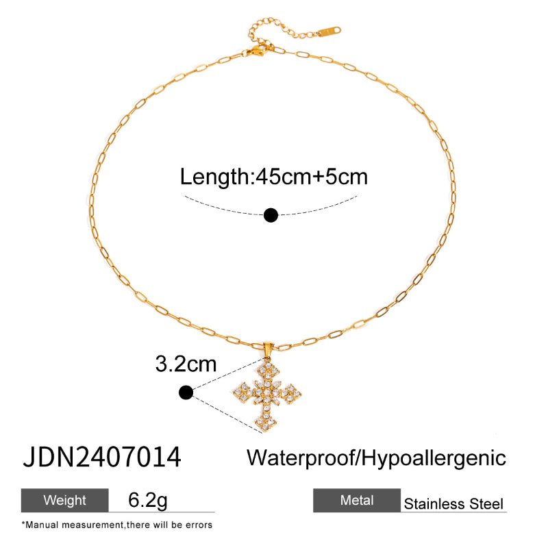 European American Stainless Steel Cross Pendant Necklace Zircon Natural Stone Clavicle Chain Tarnish-Free Titanium Steel Neck Jewelry for Women