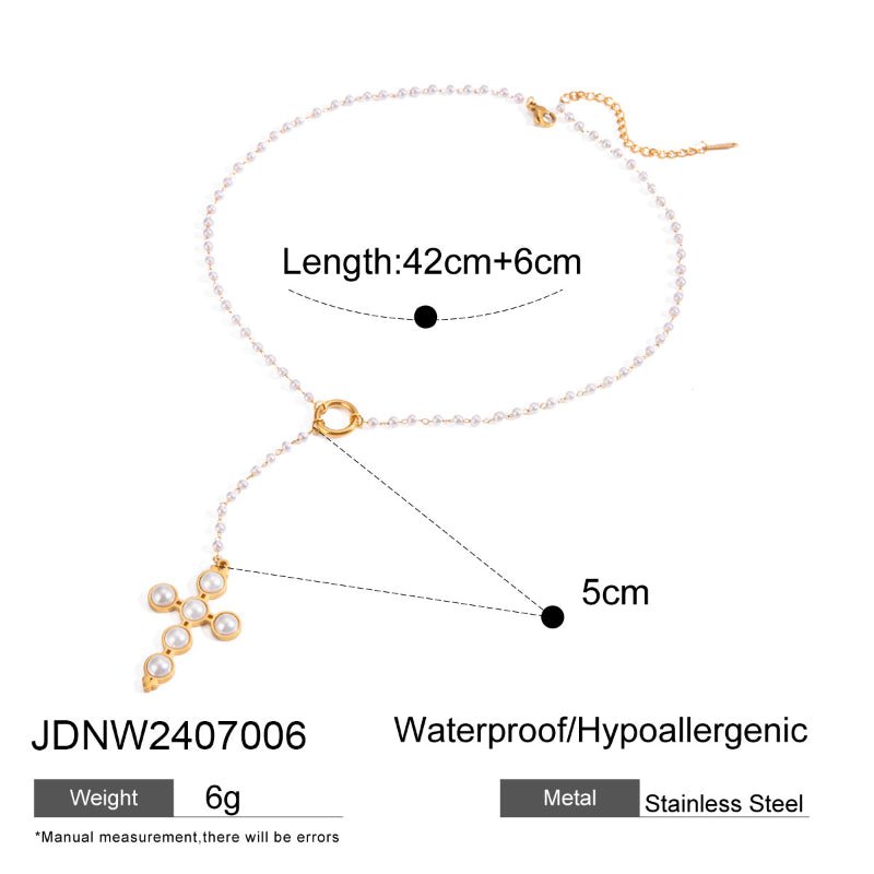 European American Stainless Steel Cross Pendant Necklace Zircon Natural Stone Clavicle Chain Tarnish-Free Titanium Steel Neck Jewelry for Women