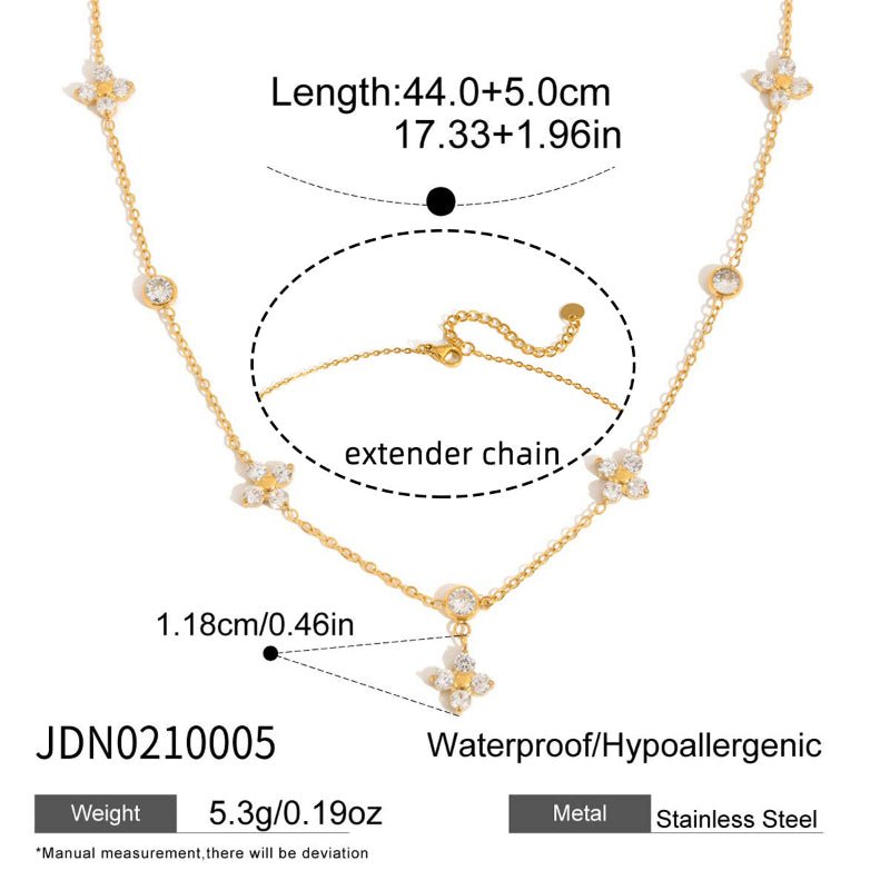 18K Gold Plated Titanium Steel Zircon Clover Necklace Niche Design Tarnish-Free Cross-Border Neck Jewelry for Women