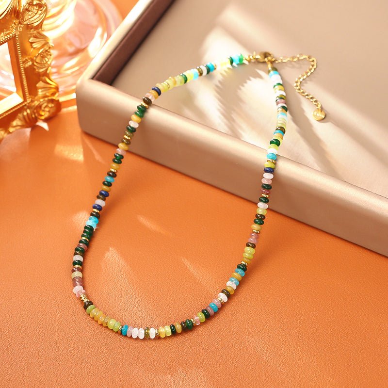 Colorful Natural Stone Dopamine Rainbow Necklace Luxury Minimalist Sweater Chain Versatile Commute Bracelet