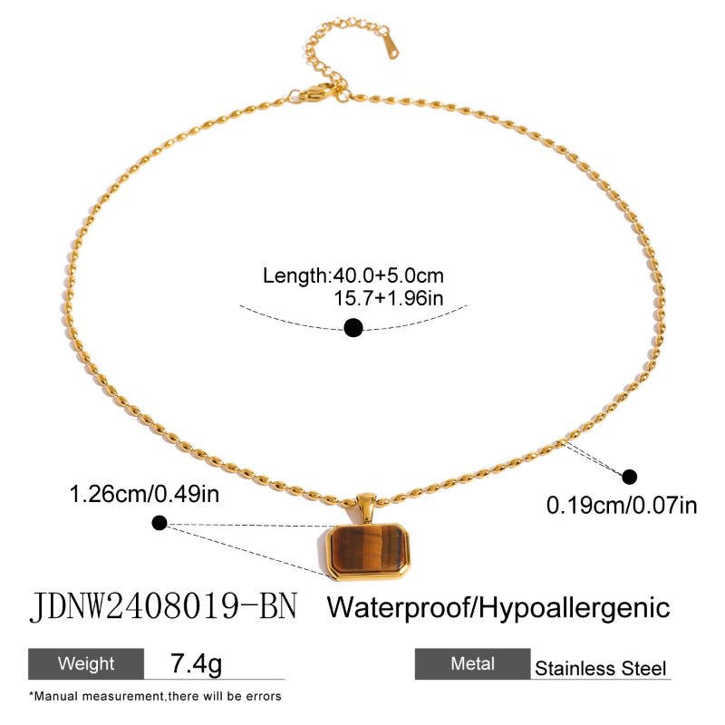 European American Stainless Steel Geometric Tiger Eye Natural Stone Pendant Necklace Niche Light Luxury Design Jewelry Internet Famous