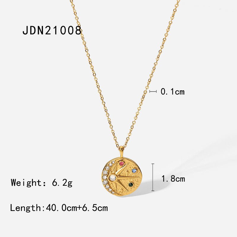European American Internet Sensation Same Style INS Fashion 18K Gold Plated Stainless Steel Necklace Retro Natural Stone Pendant Jewelry Zircon Necklace For Women