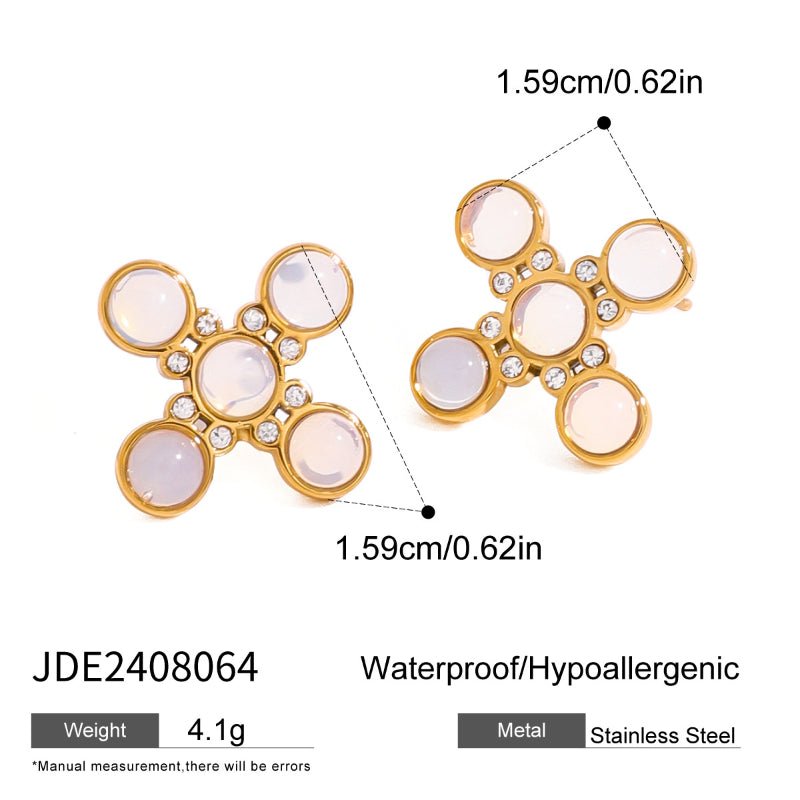 European American Stainless Steel Natural Stone Butterfly Necklace Premium Zircon Stud Earrings Exquisite Women Jewelry