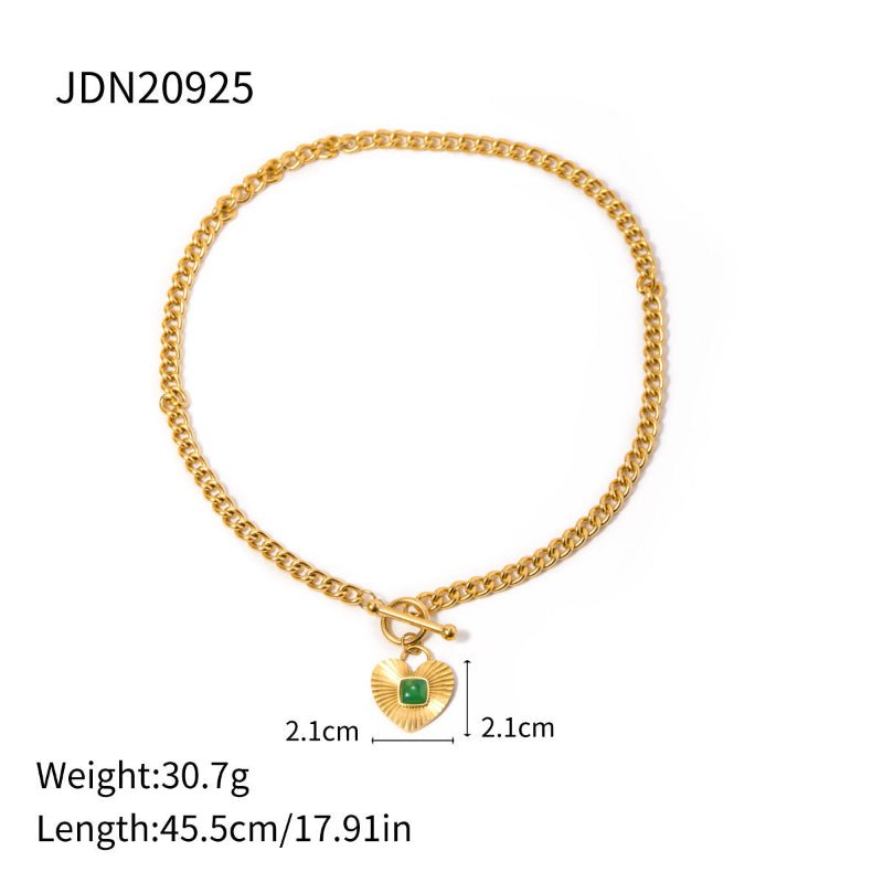 European American Stainless Steel Emerald Natural Stone Pendant Necklace Premium Vintage Stud Earrings Titanium Steel Jewelry Cross Border