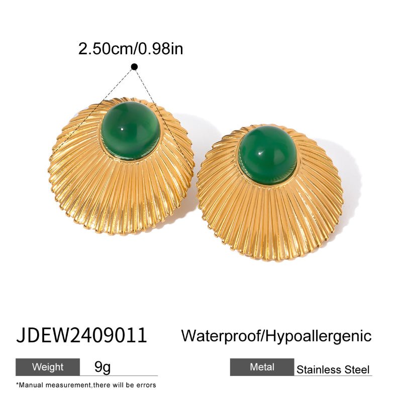 European American Stainless Steel Emerald Natural Stone Pendant Necklace Premium Vintage Stud Earrings Titanium Steel Jewelry Cross Border