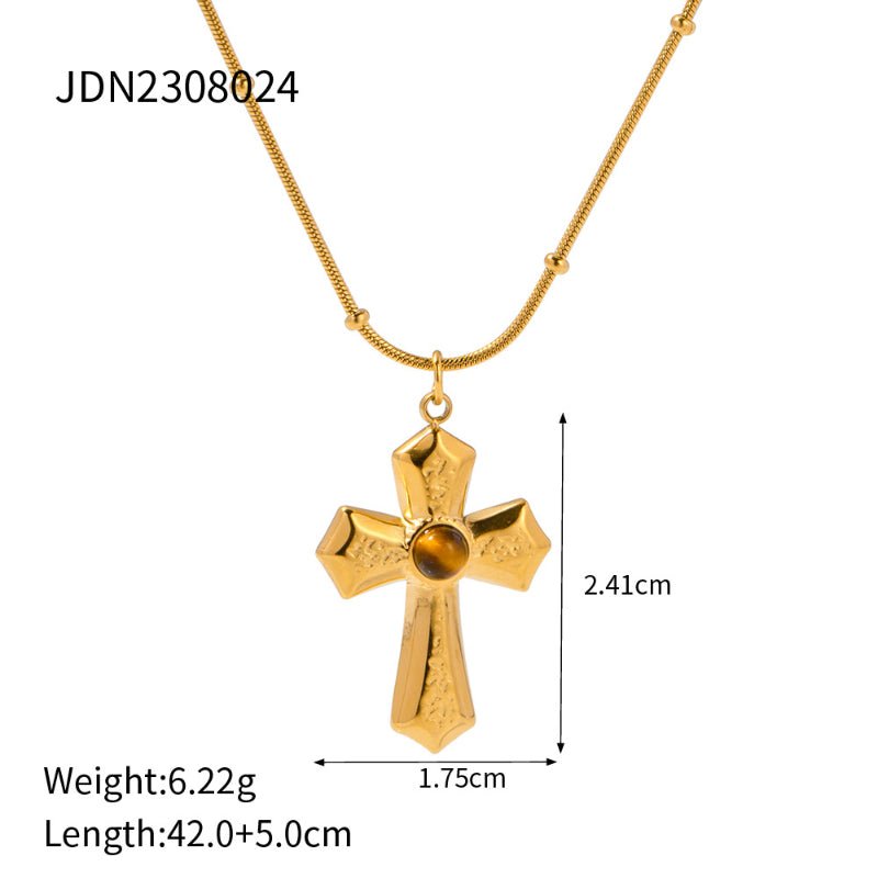 Stainless Steel Natural Stone Necklace Pendant Premium Niche Clavicle Chain Cross Earrings Jewelry Cross Border
