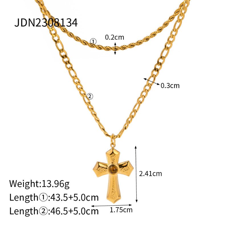 Stainless Steel Natural Stone Necklace Pendant Premium Niche Clavicle Chain Cross Earrings Jewelry Cross Border