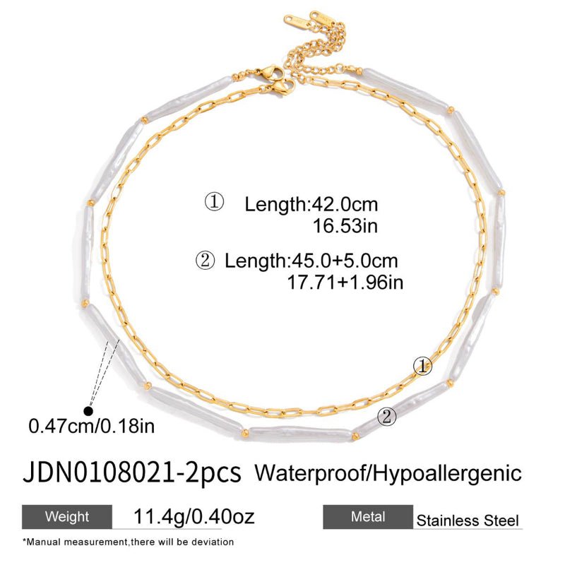 Titanium Steel Faux Pearl Double Layer Necklace Women Premium Clavicle Chain Stainless Steel Jewelry Non Fading Cross Border