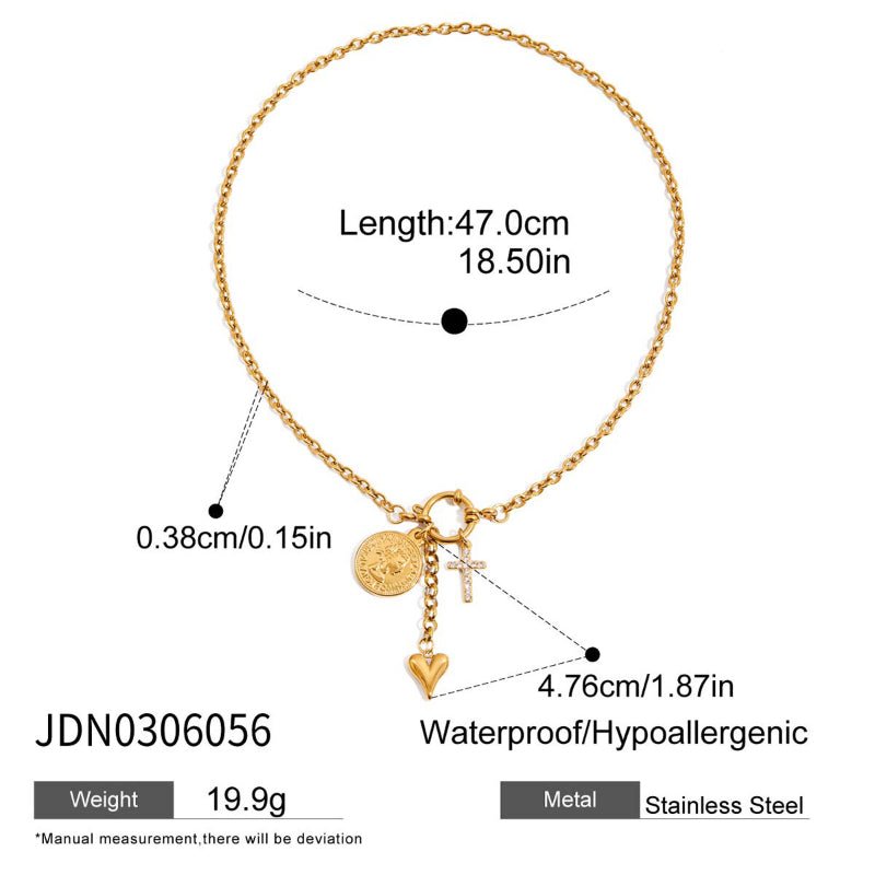 European American Titanium Steel Freshwater Pearl Necklace Light Luxury Premium Jewelry Non Fading Stainless Steel Cross Border