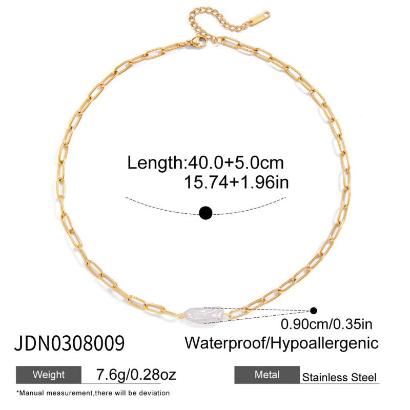 Paperclip Freshwater Pearl Necklace Light Luxury Clavicle Chain Stainless Steel Zircon Cross Border Jewelry