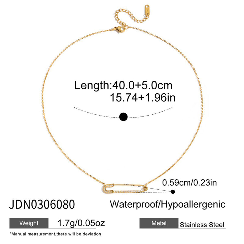 European and American White Diamond Paperclip Titanium Steel Necklace Light Luxury High Grade Clavicle Chain Non-Fading Stainless Steel Necklace Jewelry