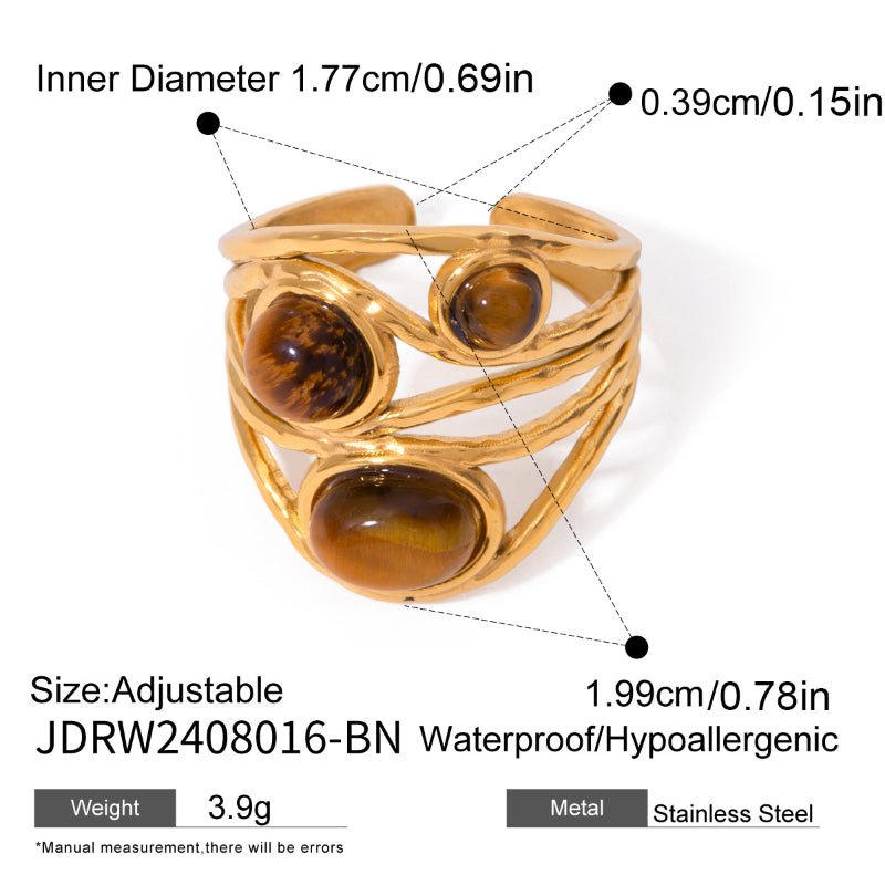 European American Stainless Steel Tiger Eye Stone Ring Premium Natural Stone Finger Ring Titanium Steel Jewelry Cross Border Rings
